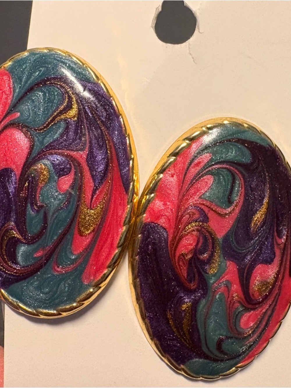 Multicolor Swirl Oval Statement clip on Earrings - Women Jewelry - Picture 1 of 8